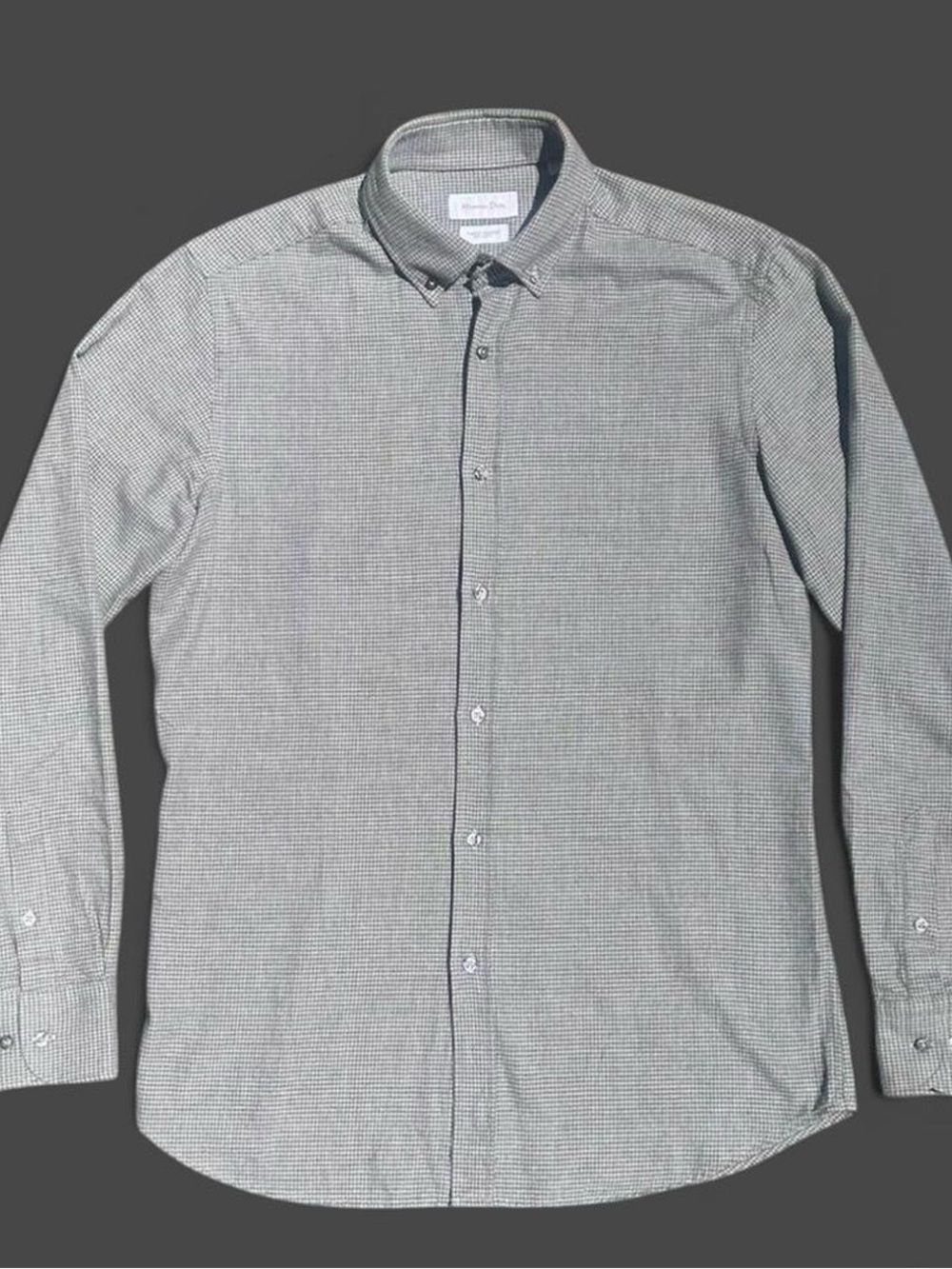 Massimo Dutti Grey Houndstooth Button Down Long Sleeve Shirt - Size M (39)